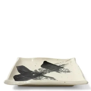 MIYA Company Large Plates^Black & White Brush Square Plate