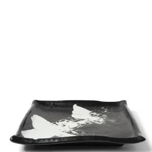 MIYA Company Medium Plates^Black & White Brush Square Plate
