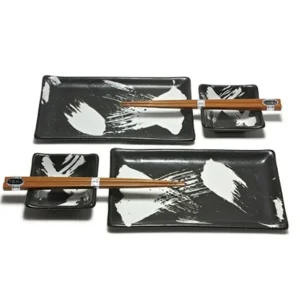 MIYA Company Plate Sets^Black Brush Stroke Sushi Set