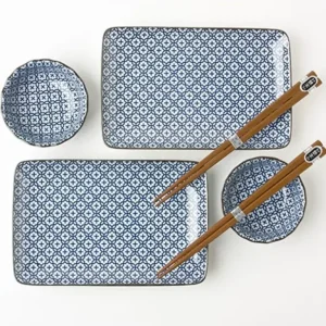 MIYA Company Medium Plates^Blue & White Cross Sushi Set