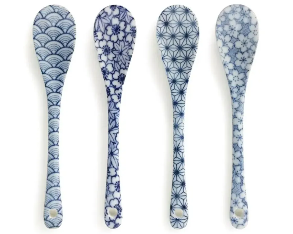 blue__white_dessert_spoon_1.webp MIYA Company Other Utensils^Blue & White Dessert Spoon Set