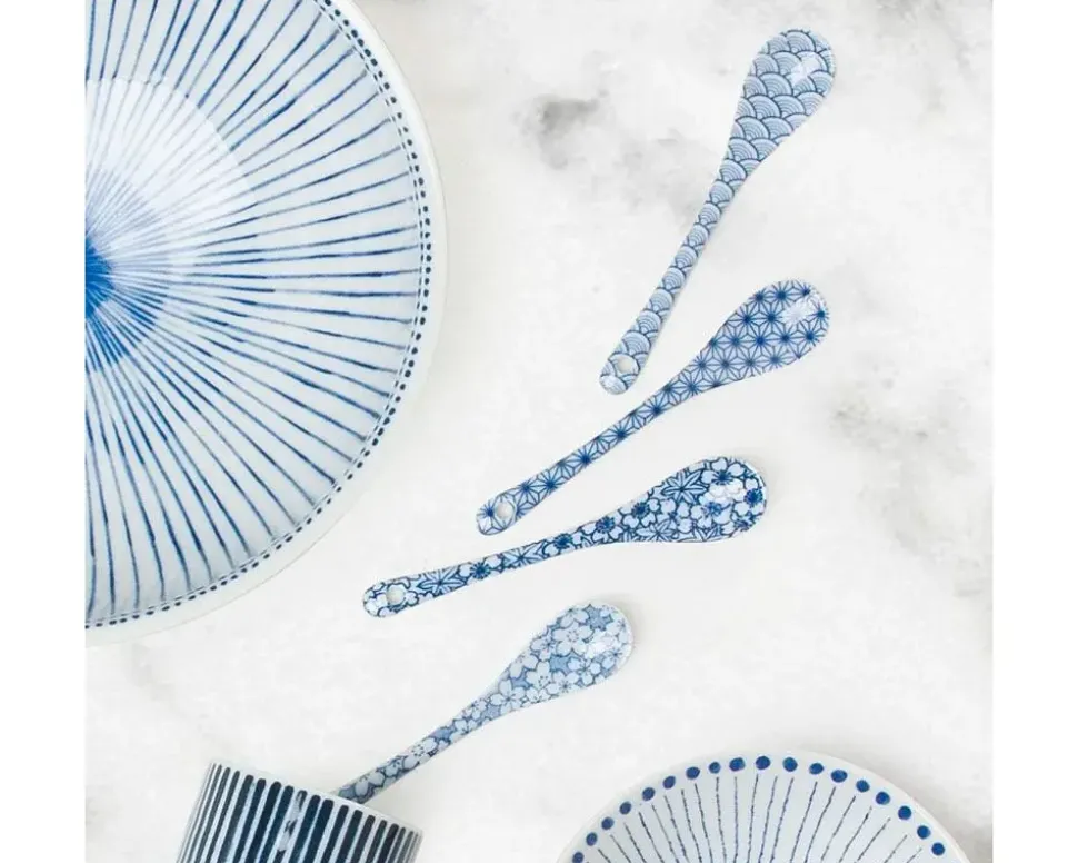 blue__white_dessert_spoon_2.webp MIYA Company Other Utensils^Blue & White Dessert Spoon Set