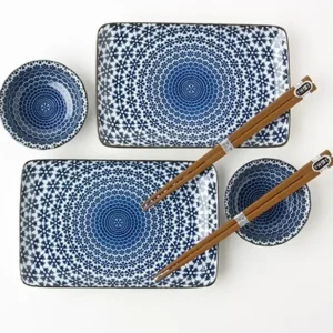 MIYA Company Medium Plates^Blue & White Snow Sushi Set