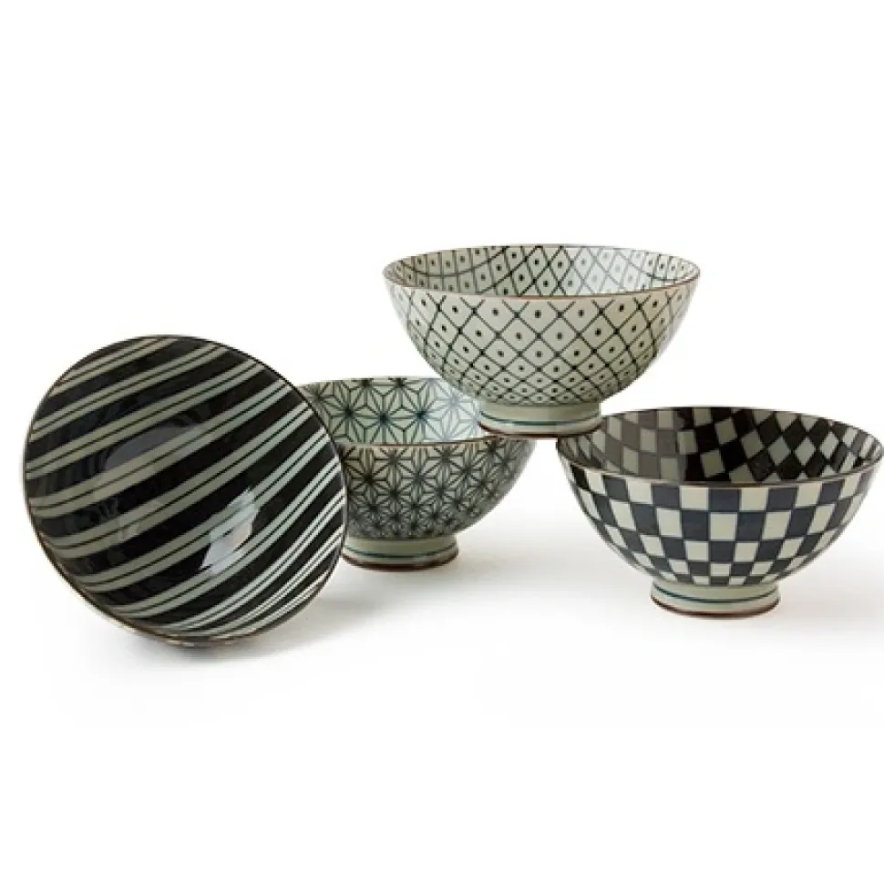 retro_black__white__rice__0.webp MIYA Company Bowl Sets^Retro Black & White 4.5" Rice Bowl Set