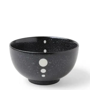 MIYA Company Medium Bowls^Satin Black White Dots 5-1/8