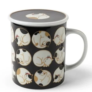 MIYA Company Cups/Mugs^Sleepy Cat 8 Oz. Lidded Mug - Black
