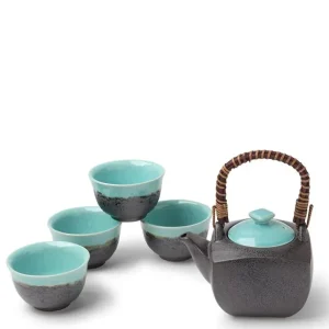 MIYA Company Tea Sets - Ceramic^Tea Set Turquoise Sky Square