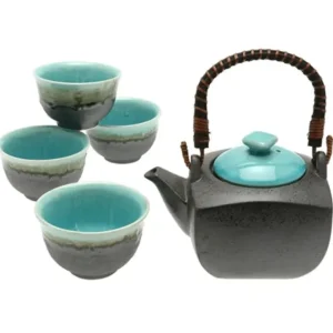 MIYA Company Tea Sets - Ceramic^Tea Set Turquoise Sky Square